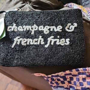 Kate Spade Black Beaded Clutch with Playful Text